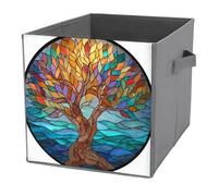 Jubonexis Stained Glass Art Tree with Brown Trunk Cube Storage Bins Storage Cubes Foldable Decorative Fabric Storage Baskets Home Organizers with Handles for Shelves,Closet, 27x27 CM