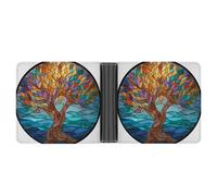 Jubonexis Stained Glass Art Tree with Brown Trunk Soft PU Leather Bifold Wallet, Coin Purse Credit Pass Case, Durable Card-Holder Slim Billfold for Men Woman Money Storage