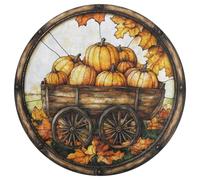 Jubonexis Stained Glass Autumn Pumpkins And Wagon Large Round Carpet Area Rug Mat Modern Non Slip Circular Rugs 36inch(90cm)