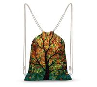 Jubonexis Stained Glass Autumn Tree with Vibrant Leaves Drawstring Backpack Canvas String Bag Lightweight Sports Gym Bag for Men Women