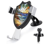 Jubonexis Stained Glass Beach Scene Blue Waves Car Phone Holder Mount Triangle Clip Base Air Vent Cell Phone Car Mount Automotive Accessories for 4-6 Inches Cell Smartphones