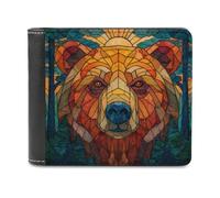 Jubonexis Stained Glass Bear Soft PU Leather Bifold Wallet, Coin Purse Credit Pass Case, Durable Card-Holder Slim Billfold for Men Woman Money Storage