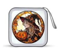 Jubonexis Stained Glass Beautiful Witch Pumpkins CD Case DVD Storage Case Portable for Car Home Travel