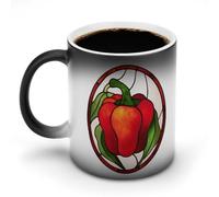 Jubonexis Stained Glass Bell Pepper Color Changing Mugs Heat Changing Ceramic Coffee Mug Novelty Funny Tea Water Cup 11OZ