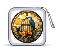 Jubonexis Stained Glass Birdcage Blue Bird CD Case DVD Storage Case Portable