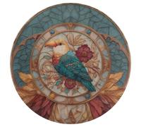 Jubonexis Stained Glass Birds Flowers And Leaves Geometric Large Round Carpet Area Rug Mat Modern Non Slip Circular Rugs 36inch(90cm)