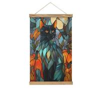 Jubonexis Stained Glass Black Cat Canvas Painting Wood Frames Poster Hanger Hanging Picture Kit Wall Art