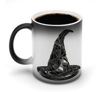 Jubonexis Stained Glass Black Retro Primitive Witch Hat Color Changing Mugs Heat Changing Ceramic Coffee Mug Novelty Funny Tea Water Cup 11OZ