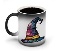 Jubonexis Stained Glass Black Retro Witch Hat Color Changing Mugs Heat Changing Ceramic Coffee Mug Novelty Funny Tea Water Cup 11OZ