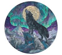 Jubonexis Stained Glass Black Wolf Mountain Peak Full Moon Large Round Carpet Area Rug Mat Modern Non Slip Circular Rugs 36inch(90cm)
