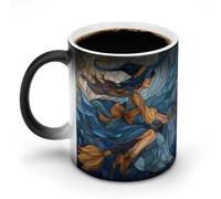 Jubonexis Stained Glass Black Young Beautiful Witch Color Changing Mugs Heat Changing Ceramic Coffee Mug Novelty Funny Tea Water Cup 11OZ