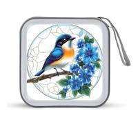 Jubonexis Stained Glass Blue Bird and Flowers CD Case DVD Storage Case Portable