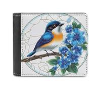 Jubonexis Stained Glass Blue Bird and Flowers Soft PU Leather Bifold Wallet, Coin Purse Credit Pass Case, Durable Card-Holder Slim Billfold for Men Woman Money Storage