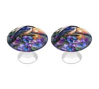 Jubonexis Stained Glass Blue Bird Sunset Round Drawer Cabinet Knobs Handles with Screws,2 Pcs, Drawer Dresser Knob Pulls Decor for Wardrobe Cupboard Home Office Kitchen