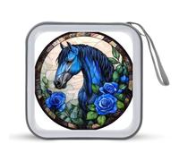 Jubonexis Stained Glass Blue Horse Flower CD Case DVD Storage Case Portable