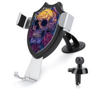 Jubonexis Stained Glass Boho Skull Roses Floral Car Phone Holder Mount Triangle Clip Base Air Vent Cell Phone Car Mount Automotive Accessories for 4-6 Inches Cell Smartphones