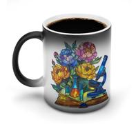 Jubonexis Stained Glass Book with Blue Microscope Color Changing Mugs Heat Changing Ceramic Coffee Mug Novelty Funny Tea Water Cup 11OZ