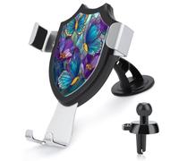 Jubonexis Stained Glass Butterflies Teal Purple Floral Car Phone Holder Mount Triangle Clip Base Air Vent Cell Phone Car Mount Automotive Accessories for 4-6 Inches Cell Smartphones