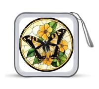 Jubonexis Stained Glass Butterfly Black Orange CD Case DVD Storage Case Portable