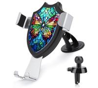 Jubonexis Stained Glass Butterfly Car Phone Holder Mount Triangle Clip Base Air Vent Cell Phone Car Mount Automotive Accessories for 4-6 Inches Cell Smartphones