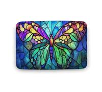 Jubonexis Stained Glass Butterfly with Big Wings Bathroom Door Rug Mat, Extra Soft Coral Velvet Floor Mat, Rapid Water Absorption Non Slip Comfortable Bath Rugs Mats 19.7"x31.5"