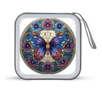 Jubonexis Stained Glass Butterfly with Colorful Flowers CD Case DVD Storage Case Portable for Car Home Travel