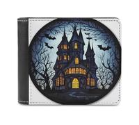 Jubonexis Stained Glass Castle Gloomy Gothic Soft PU Leather Bifold Wallet, Coin Purse Credit Pass Case, Durable Card-Holder Slim Billfold for Men Woman Money Storage
