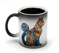 Jubonexis Stained Glass Cat Color Changing Mugs Heat Changing Ceramic Coffee Mug Novelty Funny Tea Water Cup 11OZ