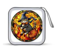 Jubonexis Stained Glass Cat Wizard Hat CD Case DVD Storage Case Portable for Car Home Travel