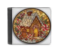 Jubonexis Stained Glass Charming Gingerbread House Soft PU Leather Bifold Wallet, Coin Purse Credit Pass Case, Durable Card-Holder Slim Billfold for Men Woman Money Storage