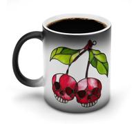 Jubonexis Stained Glass Cherries with Skull Faces Color Changing Mugs Heat Changing Ceramic Coffee Mug Novelty Funny Tea Water Cup 11OZ