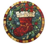Jubonexis Stained Glass Christmas Stocking Large Round Carpet Area Rug Mat Modern Non Slip Circular Rugs 36inch(90cm)