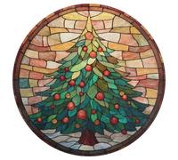 Jubonexis Stained Glass Christmas Tree Large Round Carpet Area Rug Mat Modern Non Slip Circular Rugs 36inch(90cm)