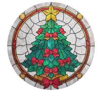 Jubonexis Stained Glass Christmas Tree with Red Bows Large Round Carpet Area Rug Mat Modern Non Slip Circular Rugs 36inch(90cm)