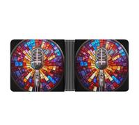 Jubonexis Stained Glass Classic Retro Microphone Soft PU Leather Bifold Wallet, Coin Purse Credit Pass Case, Durable Card-Holder Slim Billfold for Men Woman Money Storage