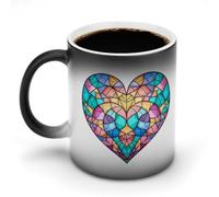 Jubonexis Stained Glass Clear Crystal Heart Color Changing Mugs Heat Changing Ceramic Coffee Mug Novelty Funny Tea Water Cup 11OZ