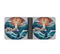 Jubonexis Stained Glass Coastal Lighthouse Whale Tail Soft PU Leather Bifold Wallet, Coin Purse Credit Pass Case, Durable Card-Holder Slim Billfold for Men Woman Money Storage