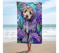 Jubonexis Stained Glass Cockapoo Dog Beach Towel Sand Free Microfiber Large Shower Towels Multipurpose Absorbent for Bathroom Pool 130x80 CM
