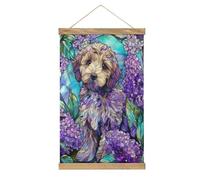 Jubonexis Stained Glass Cockapoo Dog Canvas Painting Wood Frames Poster Hanger Hanging Picture Kit Wall Art