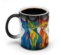 Jubonexis Stained Glass Colorful 3 Cats Pattern Color Changing Mugs Heat Changing Ceramic Coffee Mug Novelty Funny Tea Water Cup 11OZ
