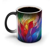 Jubonexis Stained Glass Colorful Blocks Color Changing Mugs Heat Changing Ceramic Coffee Mug Novelty Funny Tea Water Cup 11OZ