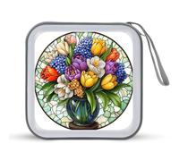 Jubonexis Stained Glass Colorful Flowers in Vase CD Case DVD Storage Case Portable