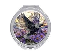 Jubonexis Stained Glass Cuckoo Flying Purple Aster Flowers Women Pocket Mirrors, Girls Small Portable Travel Makeup Mini Mirror