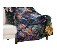 Jubonexis Stained Glass Cute Dog Floral Anti Pilling Throw Blankets Cozy Durable Blanket for Bedroom Living Rooms Couch Sofa Bed 50"x60"