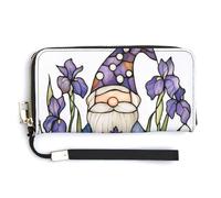 Jubonexis Stained Glass Cute Garden Gnome PU Leather Clutch Long Bifold Wallet, Coin Purse Credit Pass Case, Durable Card-Holder Money Storage for Women Men