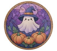 Jubonexis Stained Glass Cute Ghost in A Witch Hat Pumpkins Large Round Carpet Area Rug Mat Modern Non Slip Circular Rugs 36inch(90cm)