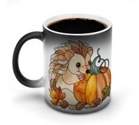Jubonexis Stained Glass Cute Hedgehog Pumpkin Color Changing Mugs Heat Changing Ceramic Coffee Mug Novelty Funny Tea Water Cup 11OZ