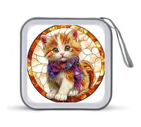 Jubonexis Stained Glass Cute Orange Kitten CD Case DVD Storage Case Portable