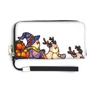 Jubonexis Stained Glass Cute Small Ghosts with Reindeer PU Leather Clutch Long Bifold Wallet, Coin Purse Credit Pass Case, Durable Card-Holder Money Storage for Women Men