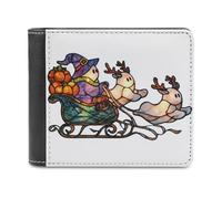 Jubonexis Stained Glass Cute Small Ghosts with Reindeer Soft PU Leather Bifold Wallet, Coin Purse Credit Pass Case, Durable Card-Holder Slim Billfold for Men Woman Money Storage